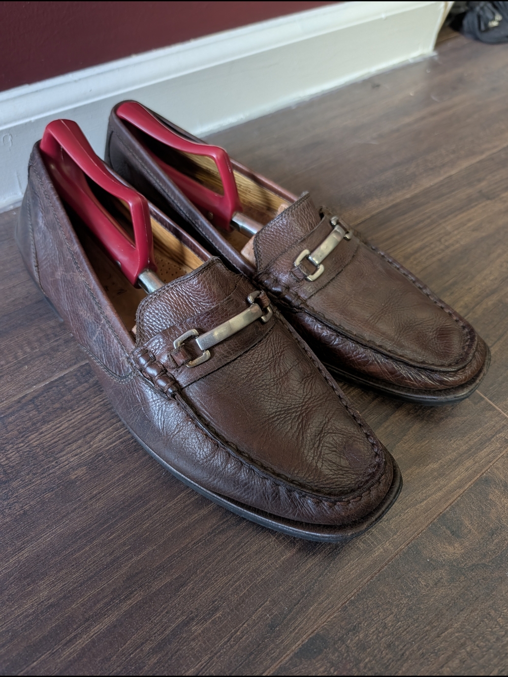 Sandro Brown Pebbled Leather Metal Horsebit Square Toe Loafers 10.5D